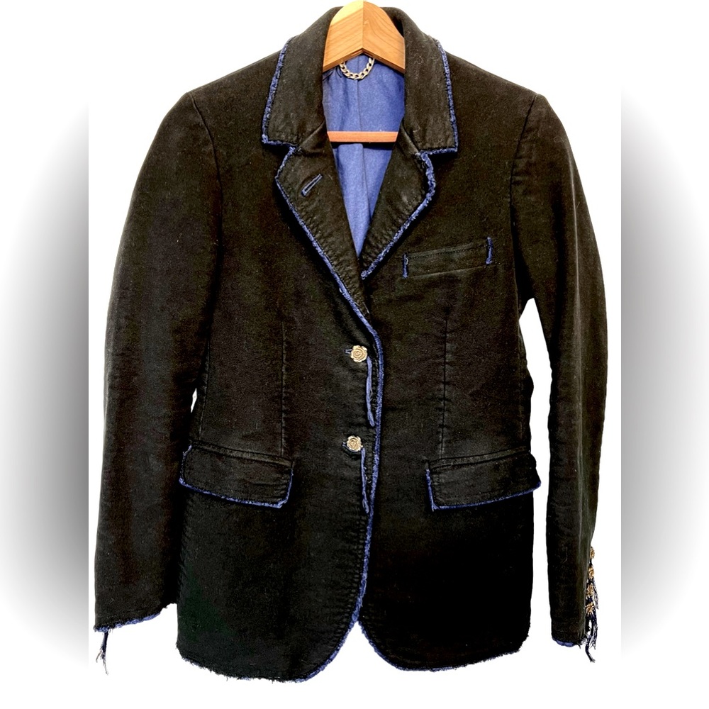 Imp Of The Roses Luxury Fringe Trim Black/Blue Pewter Buttons Blazer.  Size 6